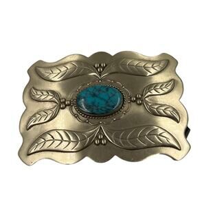 Vtg Belt Buckle Bell Trading Nickel-Silver Faux Turquoise Stone Southwestern